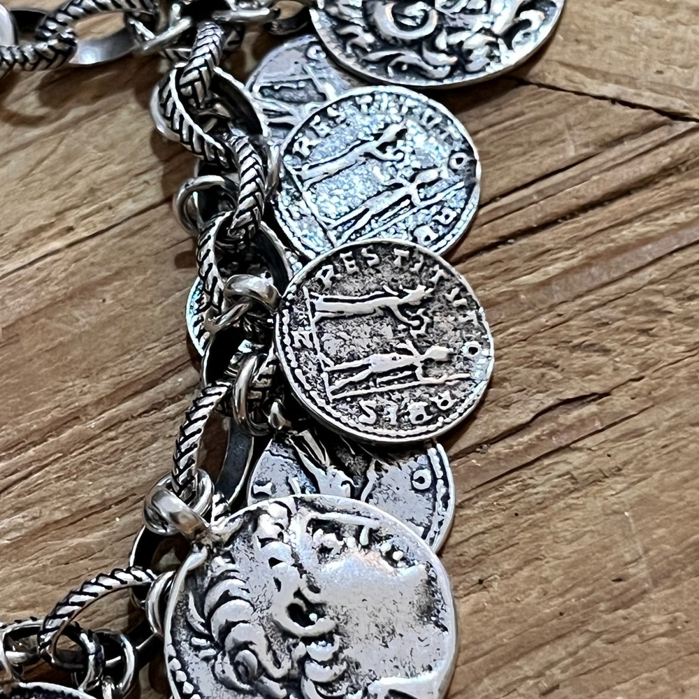 Heavy long Retired SILPADA Silver Roman Coin Charm Bracelet B1624 59grams! - Picture 2 of 6